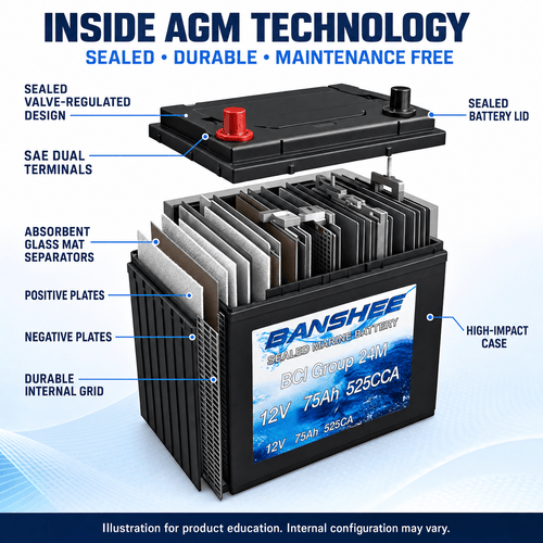 Banshee Group 24M AGM Marine Deep Cycle Battery 12V 75Ah 525CCA 200RC
