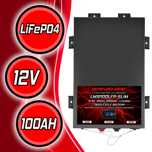 Super Slim 12V 100Ah Deep Cycle Lifepo4 Lithium Ion Battery Pack with Twin Anderson Style Connectors (50A & 120A) & M8 Insert Terminals