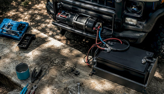 Electric winch connected to AGM battery in garage