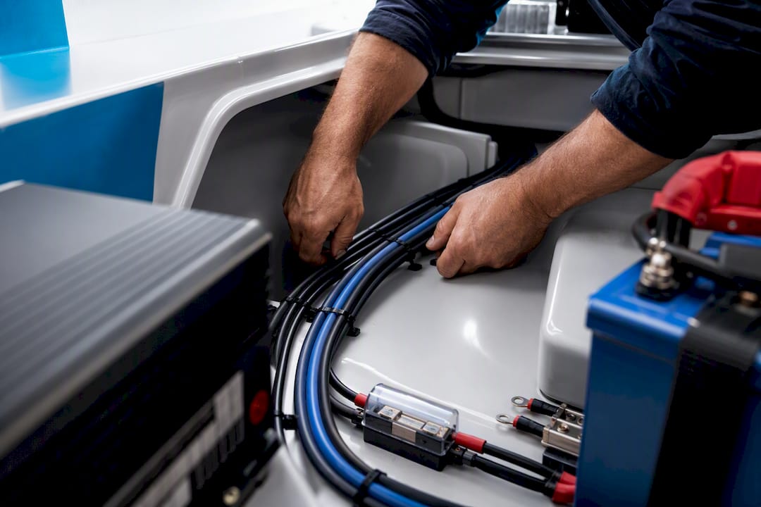 Marine charger wiring inside engine compartment