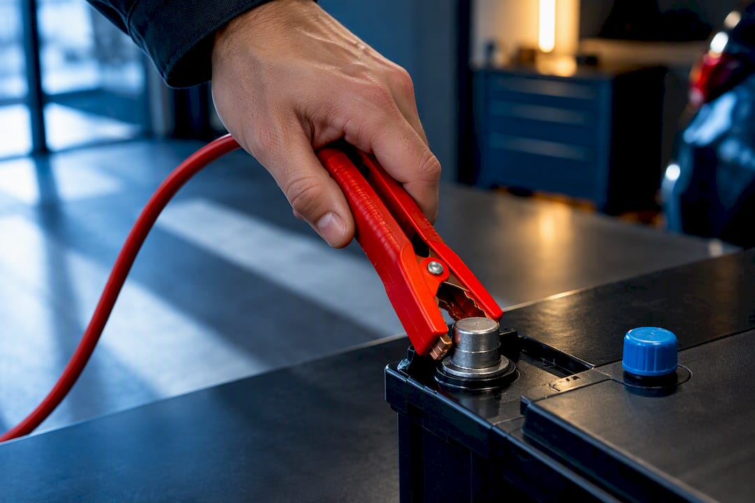 Charger clamp connected to battery terminal