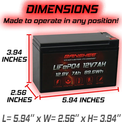 Banshee 12V 7Ah Lithium Battery Rechargeable LiFePO4 3000 Deep Cycle