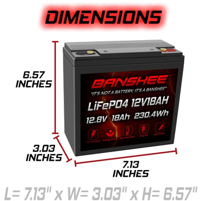 12V 18Ah LiFePO4 Lithium Battery – Deep Cycle, 3000+ Cycles, 20A BMS for Fish Finder, Scooter, UPS, Power Wheels, Solar, Marine Use