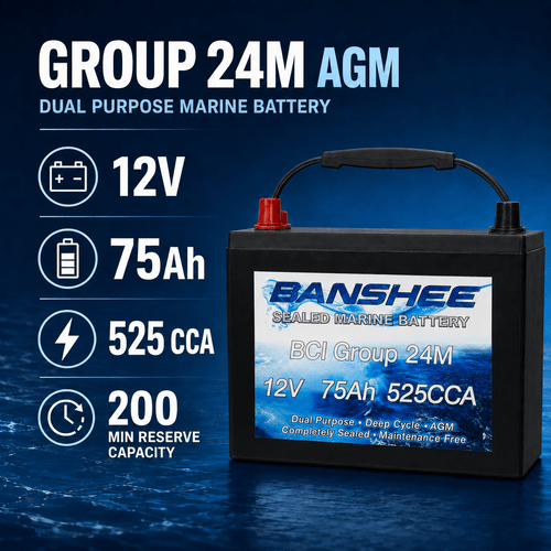 Banshee Group 24M AGM Marine Deep Cycle Battery 12V 75Ah 525CCA 200RC
