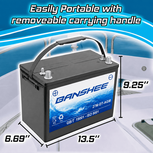 Banshee Group 27 AGM Marine Battery – 730CCA Sealed Deep Cycle for Boats & Trolling Motors