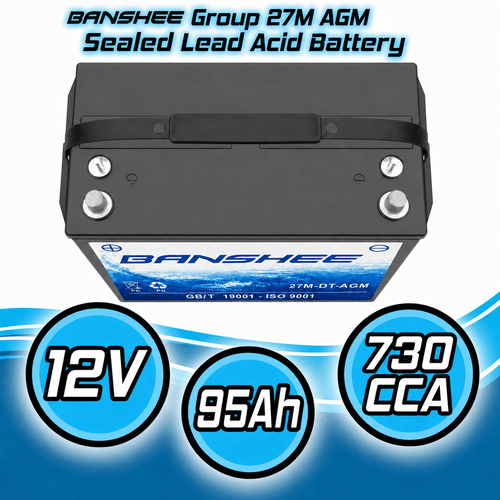 Banshee Group 27 AGM Marine Battery – 730CCA Sealed Deep Cycle for Boats & Trolling Motors