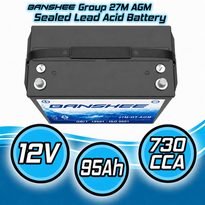 Banshee Group 27 AGM Marine Battery – 730CCA Sealed Deep Cycle for Boats & Trolling Motors