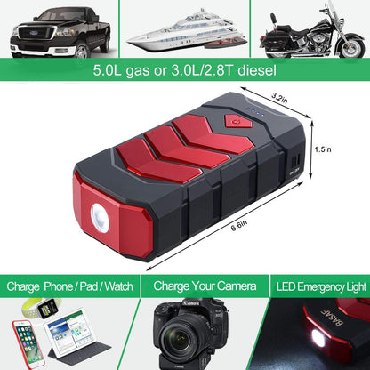 Banshee 800A Car Jump Starter – 10A Portable Power Bank with LED Flashlight, 12V Booster, Dual USB Charging, 18,000mAh