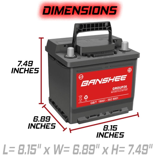 Banshee Group 26 AGM 12V Battery – Maintenance-Free, High-Cranking UTV Battery for Polaris Ranger, RZR, General, XP, PRO XD & More