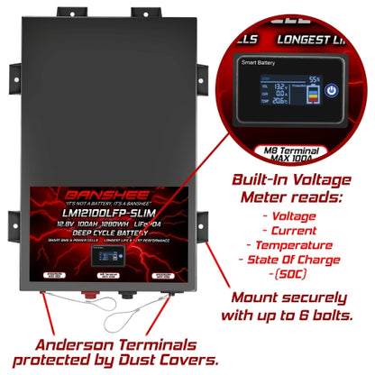 Super Slim 12V 100Ah LiFePO4 Battery Pack with Twin Anderson Style Connectors & M8 Terminals