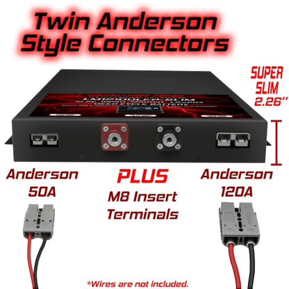 Super Slim 12V 100Ah LiFePO4 Battery Pack with Twin Anderson Style Connectors & M8 Terminals