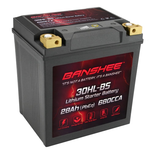 Banshee YTX30L-BS LiFePO4 Lithium Battery, 12V 28Ah 680CCA