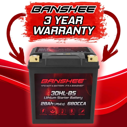 Banshee YTX30L-BS LiFePO4 Lithium Battery, 12V 28Ah 680CCA